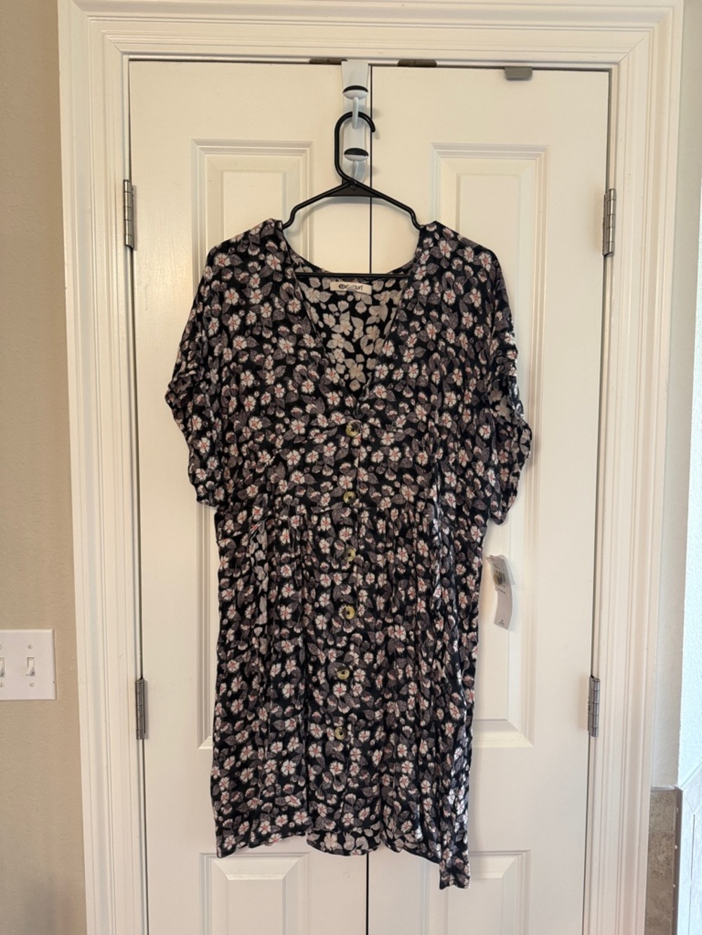 Rip Curl Black Mini Dress with Pink Floral Print